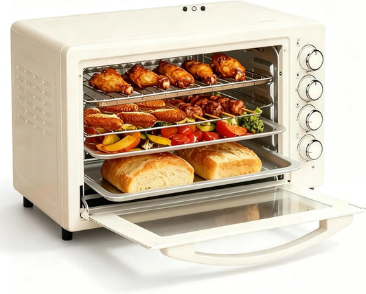 Generic Forno elétrico, 45 L, 1700 W, 8 programas, 100 a 250 °C, temporizador, grelha, controlo de 4 botões, resistência ao aquecimento duplo 100-250 °C e temporizador