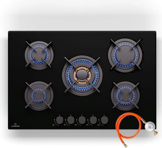 KLARSTEIN Fogão com forno, 5 lareiras, 10400 W, encastrado, aço inoxidável, fogão a gás de 5 queimadores, fogãos GPL