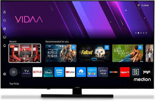 MEDION Smart TV, 43 polegadas, TV, 4K UHD, QLED, HDR, som Dolby, Bluetooth, gravação PVR, MD 843600, Dolby Atmos, 108 cm, Loja VIDAA, DAZN