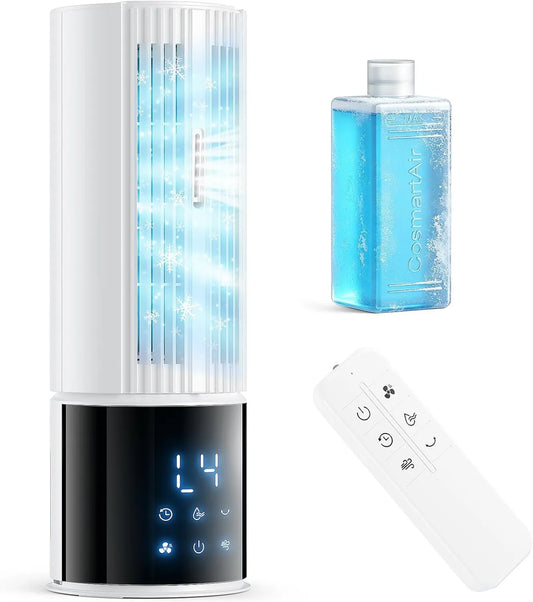 MaidellAir Ar condicionado, portátil, timer, 3 velocidades, oscilação, tanque grande, camping, removível, branco, 90°, 1 blocos refrigerante, 8h timer