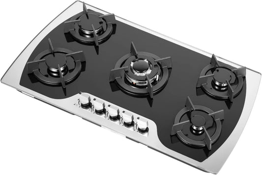 Legwfdthy Utensílios de cozinha com forno, encastrado, auto-suficiente, aço inoxidável, placa de gás 5 chamas - queimador de gás natural - Propano - Aço