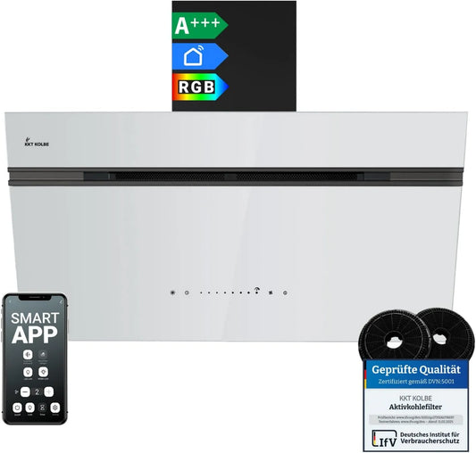 KKT KOLBE exaustor, 90 cm, 782 m3/h, capa de cozinha, KKT AURORA9005SW, instalação de parede, Wi-Fi, aplicação, preto, com função de atraso
