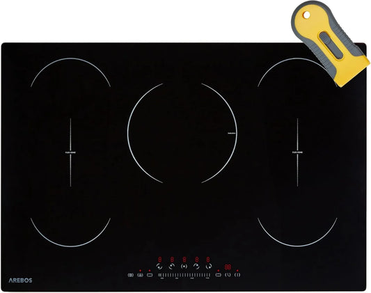 Produto 9800 W, mesa de cozinha de indução AREBOS, 5 planos de cozinha com 2 zonas flexíveis, com Sensor Touch, proteção de superaquecimento