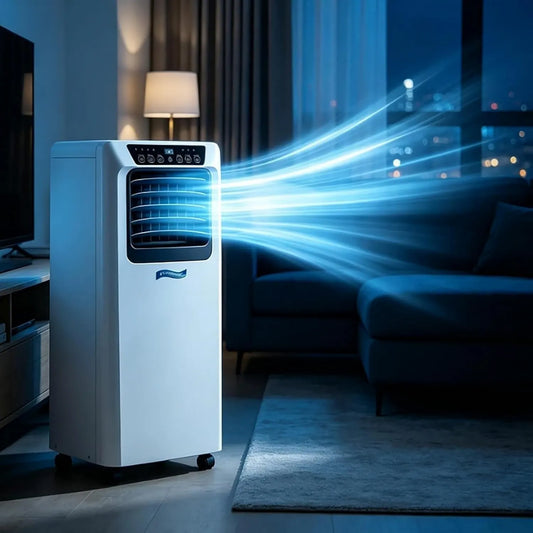 GIOFEOIK Ar condicionado de 3 pinos 7000btu, ao ar livre, rodas móveis, autónoma, tranquila, vem com o Reino Unido, com comando à distância para Room Desk.