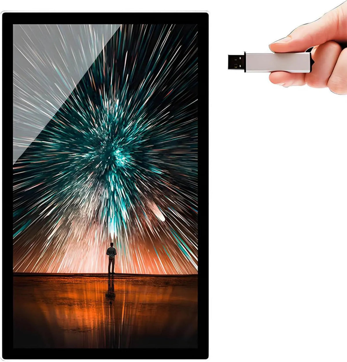 SHENGSHIYU Ecrã de exibição digital, 21,5 polegadas, Ecrã de publicidade, USB, Publicidade Digital, Difusão de Distância, Unidade USB, Imagens