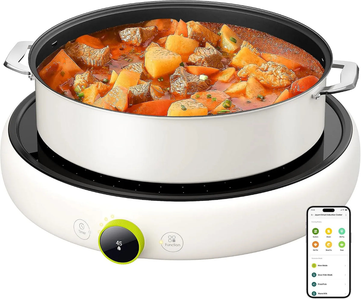 TOKIT Placa de indução, 1 lareira, 2100 W, mesa de cozinha de indução, portátil, Wi-Fi, OLED, camping, WiFi & Mi Home App, Container Detection