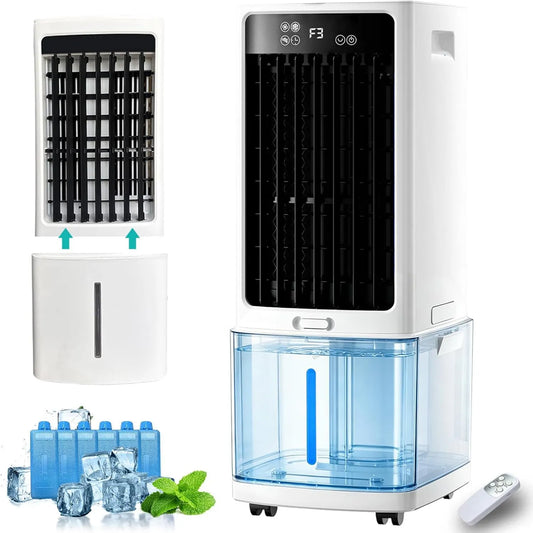 AnYaBinni Ar condicionado 3-em-1 12H, 12 L, 800 m3/h, portátil, temporizador, atualização de ar Evaporativo 12L, 6 Pães de Gelo, 3 em-1 Ventilador e umidificador