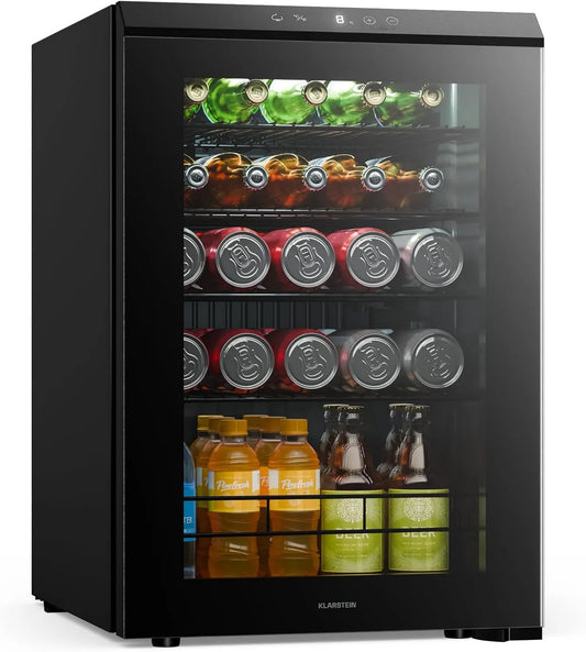 KLARSTEIN Frigorífico, 62 L, 1 a 12 °C, toque, iluminação LED, vidro, 2 zonas de temperatura, 2 prateleiras, Frigorífico para bebidas com porta