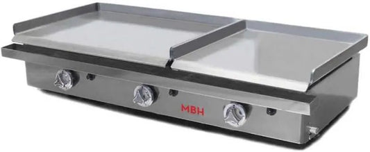 MBH - MAQUINARIA BAR HOSTELERÍA Produto Plancha de gás profissional económico 600x400 + 400x400 mm para CHR. Fry top duplo área de aço laminado para bar e restaurante., MBH