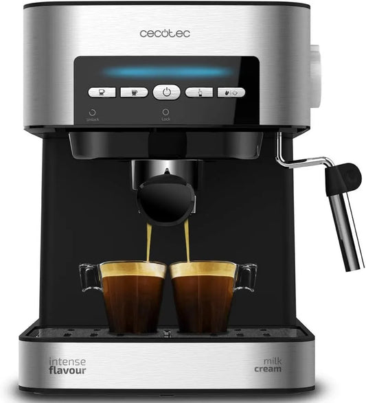 Cecotec 1.5 L, Expresso Power Espresso 20 Máquina de café Mático de pressão., Saída de sutiã duplo, bocal de vapor de 20bar, 850 W, comando à distância Digitais