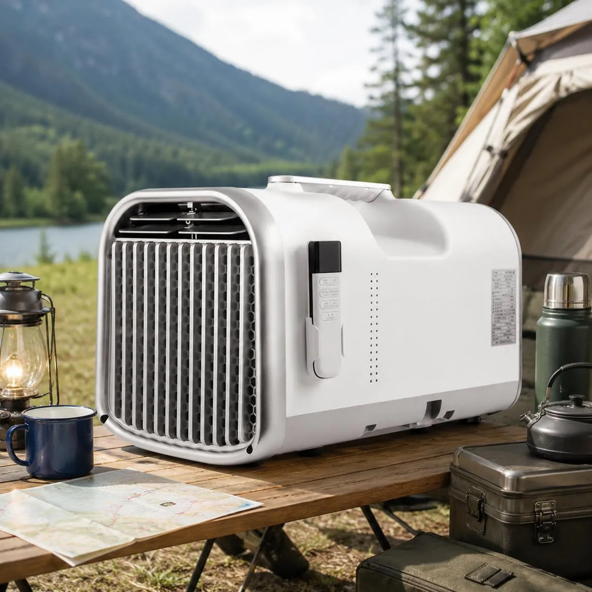 TBANVOO Ar condicionado, temporizador, silencioso, camping, 5100 BTU, unidade de tenda AC, Desumidificador, Temporizador automático e controlo sem fio, Refrigeração