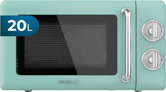 Cecotec micro-ondas, 20 L, 700 W, temporizador, descongelamento, aço inoxidável, microondas, verde, 30 min temporizador, 6 níveis, iluminação interior