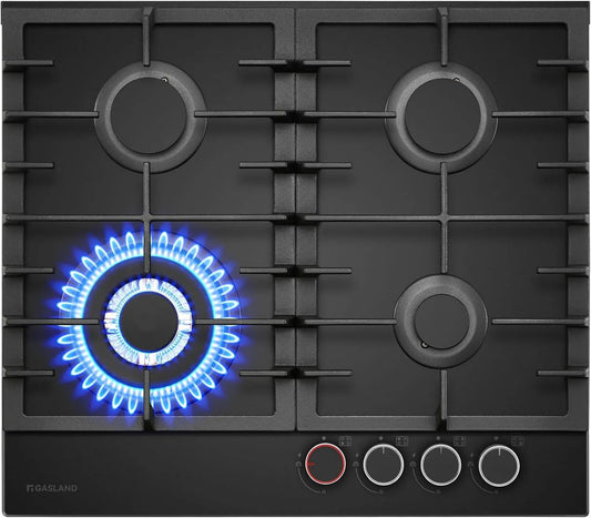 Placa de cozinha, 60 cm, 4 lareiras, 8000 W, GASLAND GH2604BG1FC, mesa de cozinha com botões iluminados, Butano compatível