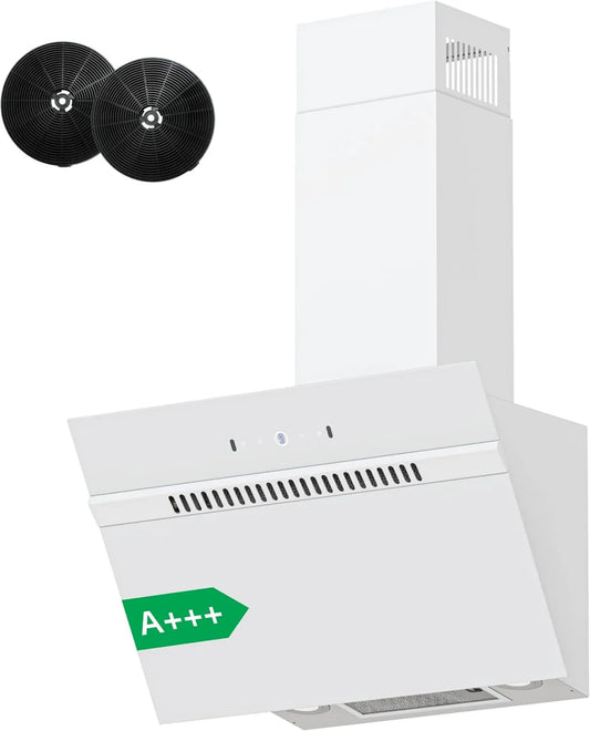 FIREGAS exaustor, 60 cm, 684 m3/h, classe energética A, capa de cozinha, inclinação, evacuação e reciclagem, instalação de parede, toque, branco