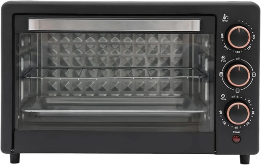 Dokiiovo Forno de pizza elétrica, 42 x 25 x 37 cm, 22 L, 1000 W, 120 a 250 °C, 220 V, temporizador, compacto, 2 zonas de temperatura, preto, snack bar, festa