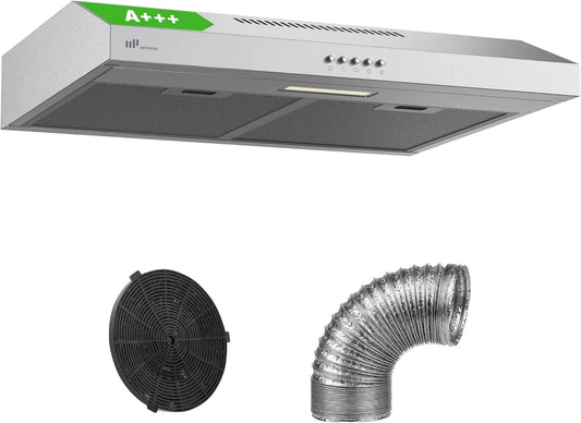 Upstreman Hu60 exaustor de vácuo, 60 cm, 220 m3/h, 61 dB, A-class energia, capa de cozinha, evacuação e reciclagem, iluminação LED, 3 velocidades, silencioso