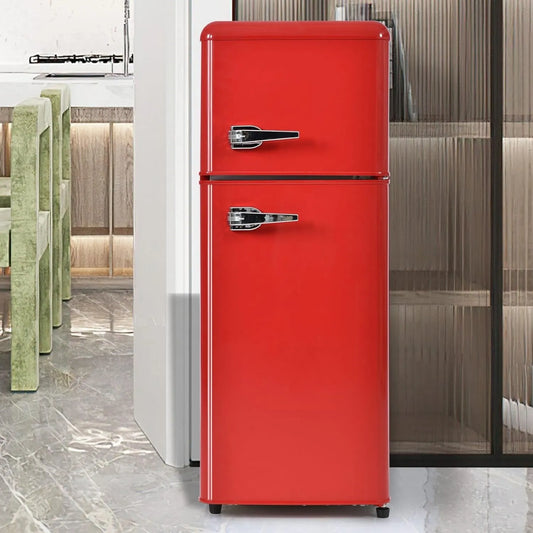 Congelador, 92 L, vermelho, Sweiko Retro frigorífico, duas portas, Vermelho, volume total de 92 litros com 28 litros de capacidade de congelação