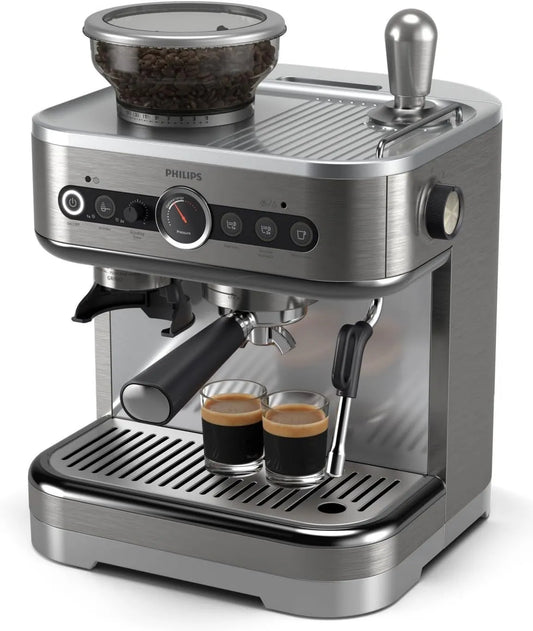 PHILIPS 250g PSA3218/01 Máquina Expresso, grande tanque, placa IPS, aço inoxidável, bandeja de grãos 250g, expresso simples ou duplo, Americano