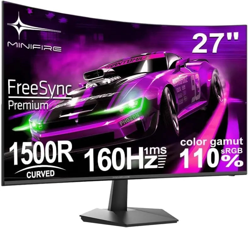 Minifire Monitor 1500R HDMI2.0, DP1.4, 27 polegadas, 100x100mm, 1920 × 1080, 1 ms, 160 Hz, configuração de jogo, Full HD, PC ecrã, sRGB10%, 1ms MPRT, MFG27C1L