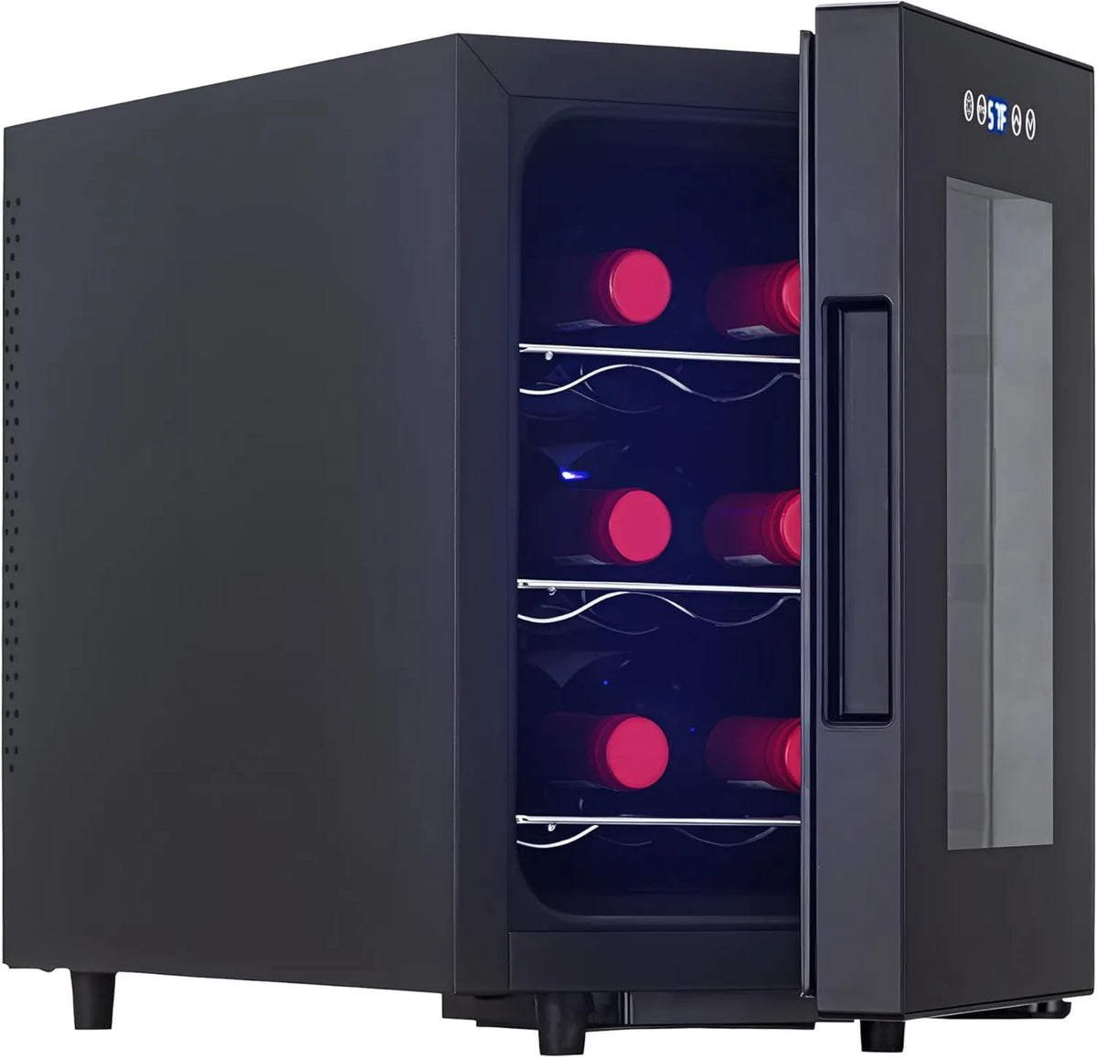 Iceblue Frigorífico, 6 garrafas, branco, para bar, casa, frigorífico de vinho para 6 garrafas com suporte de vinho