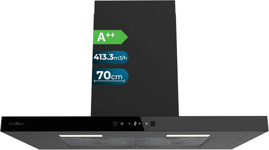 Cecotec Bolero Flux TT exaustor, 70 cm, 413, 3 m3/h, classe energética A, capa de cozinha, Boost, toque, preto, Comando por Movimento do