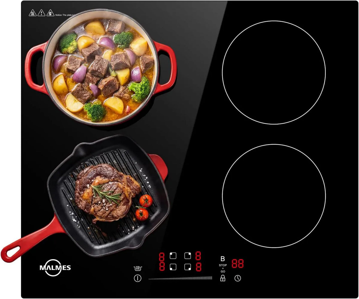 Malmes Placa de indução D60474H2, 60cm, 4 lareiras, 7000W, mesa de cozinha de indução, Boost, toque, recesso, temporizador, Booster, Child Lock