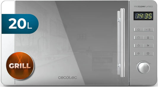 Cecotec 3DWave micro-ondas, 20 L, 700/800 W, 8 programas, grelha, aço inoxidável, microondas, ecrã LED com Relógio, Tecnologia 3DWave