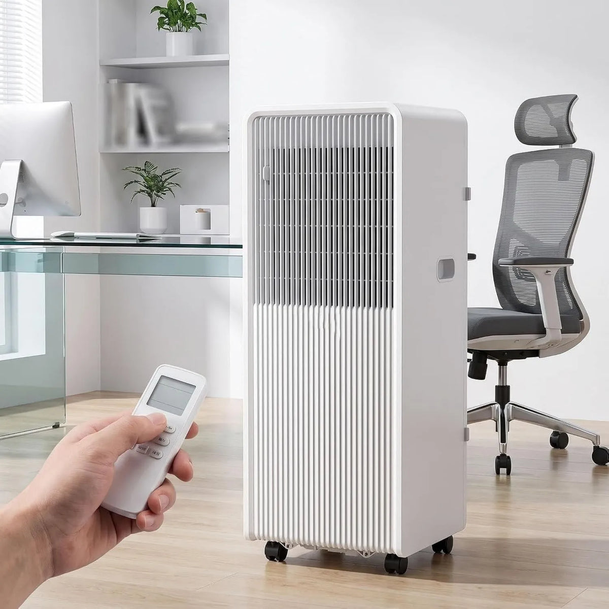 HUANQIN Ar condicionado 24H, Timer, unidade de AC inteligente com frio, 11000 BTU, ar condicionado móvel 12,000 BTU Cools 35 m2, comando à distância, ventilador