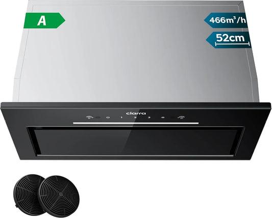 CIARRA CBCB5931A CBCF055 exaustor, 52 cm, 466 m3/h, classe E-Energia, capa de cozinha, 3 velocidades, toque, preto, CBCF055 Filtros para