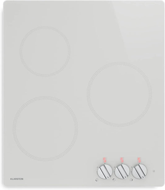KLARSTEIN Indução placa, 45cm, 3 lareiras, 5700 W, mesa de cozinha indução, Boost, branco, 3 zonas, controlo rotativo, Segurança superaquecimento