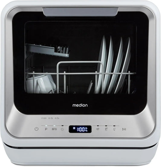 MEDION Máquina de lavar loiça, 6 programas, DWT20, instalação gratuita, 2 talheres, sem conexão com água, trabalha com, garrafa, início atrasado