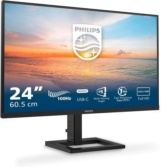 PHILIPS 24E1N1300AM Monitor, 24 polegadas, 1920 × 1080, 4 ms, 120 Hz, placa IPS, HDMI, USB, preto, 4ms GtG, USB Hub, Altura ajustável, colunas
