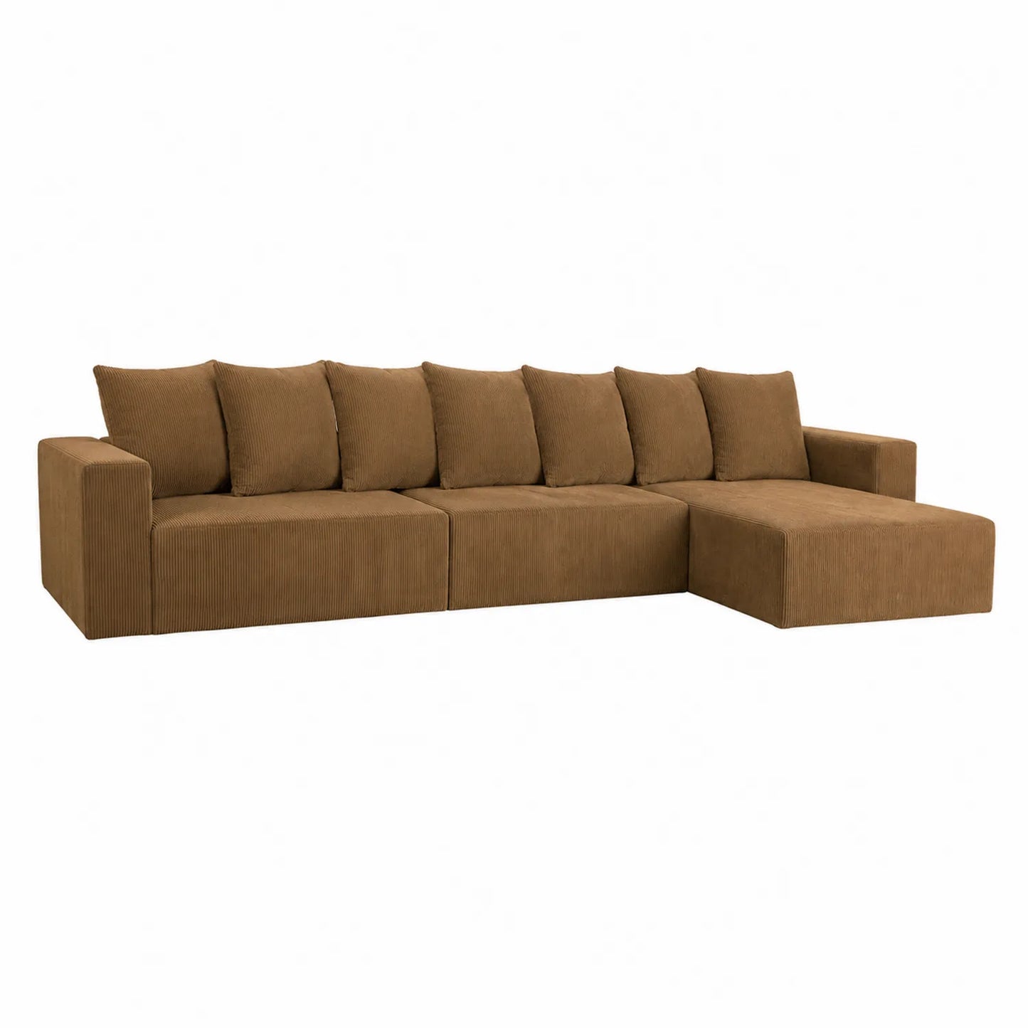 Narożna sofa z sztruksowej tkaniny brązowa 300x180x90 cm