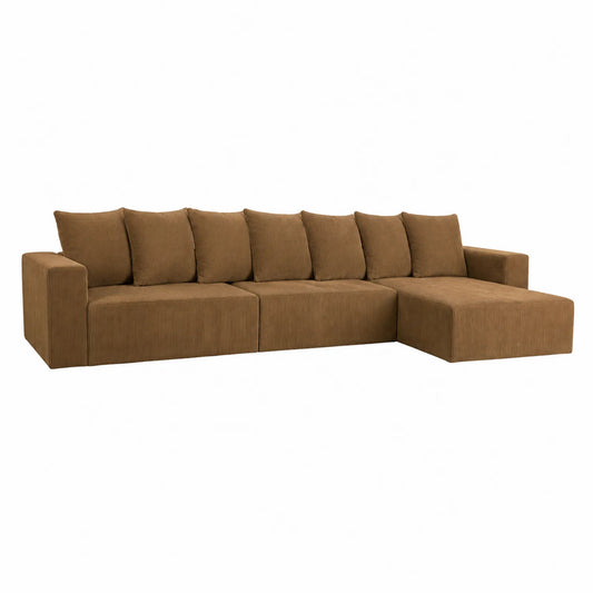 Narożna sofa z sztruksowej tkaniny brązowa 300x180x90 cm