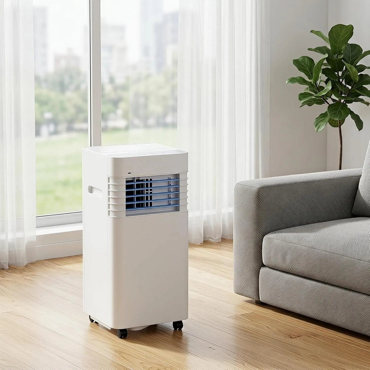 HUANQIN Ar condicionado 24h, Timer, 5050 BTU, 2 velocidades, Ar condicionado móvel 14000 BTU com Kit de Instalação, Baixo Consumo, Ecrã Digital, Ventilador