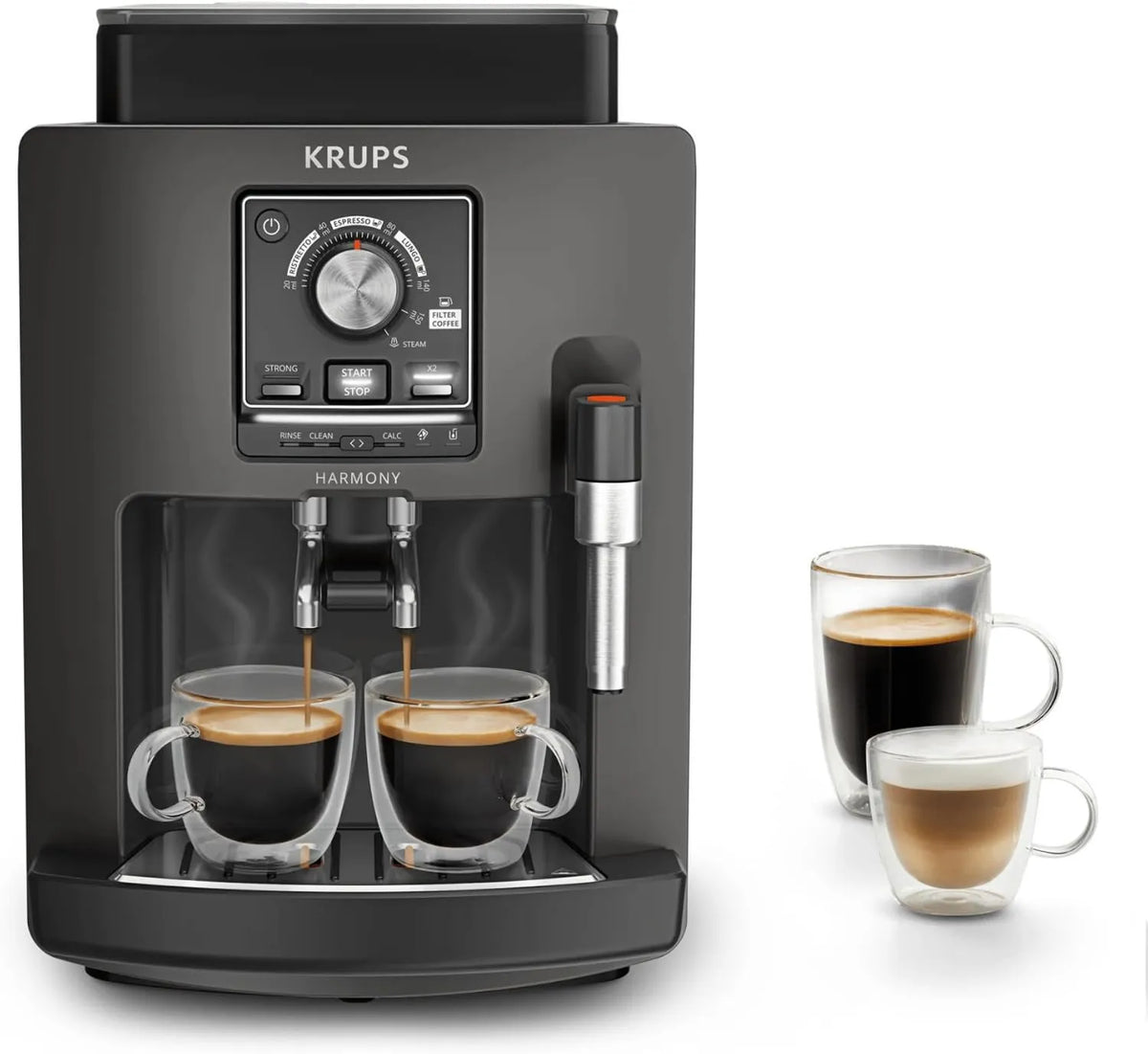 Máquina KRUPS Expresso, estreita, 15 bar, Cafeteira de grãos para ristretto, Lungo e cappuccino, 4 receitas