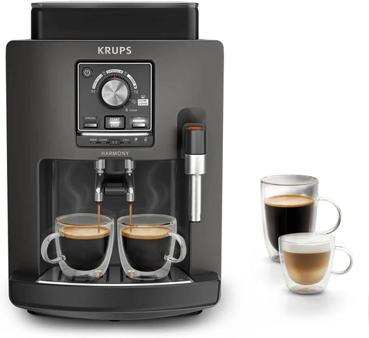 Máquina KRUPS Expresso, estreita, 15 bar, Cafeteira de grãos para ristretto, Lungo e cappuccino, 4 receitas