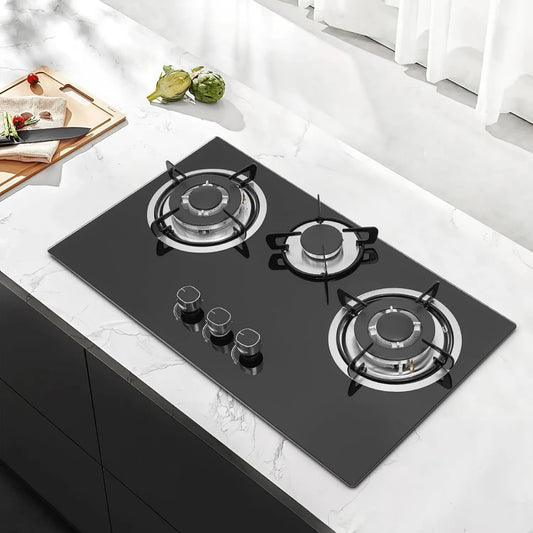 GIDRLL Utensílios de cozinha com forno, recesso, forno a gás em vidro recesso, fogão a gás Gas Stove 3 lareira, moldura esmaltada e cabeça de forno de alumínio