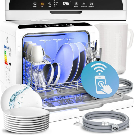 Monzana Máquina de lavar loiça, 5 L, aplicação Wi-Fi, tanque grande, preto, louça de mesa 5L 3 talheres de casal de estudantes de aplicação Wi-Fi