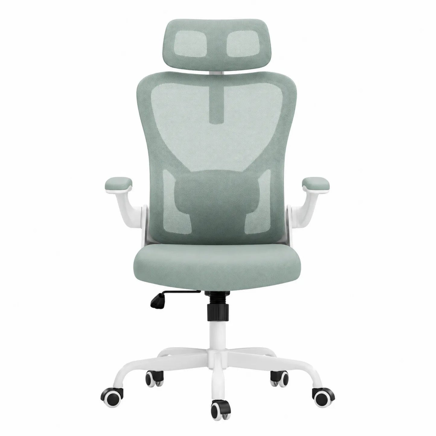 Fotel biurowy ergonomiczny z siatki w kolorze mięty z białą ramą