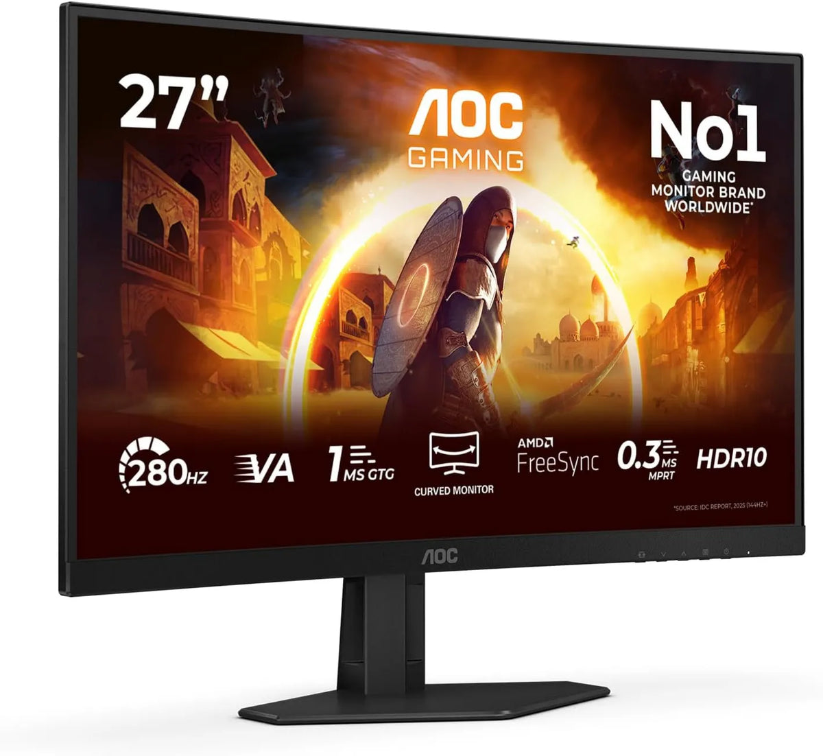 AOC Monitor C27G4ZxE, 27 polegadas, 1920 × 1080, 1 ms, 280 Hz, configuração de jogo, HDR, laje VA, HDMI, ecrã PC, preto, HDR10, 1ms GtG, 0 DP 1x 1