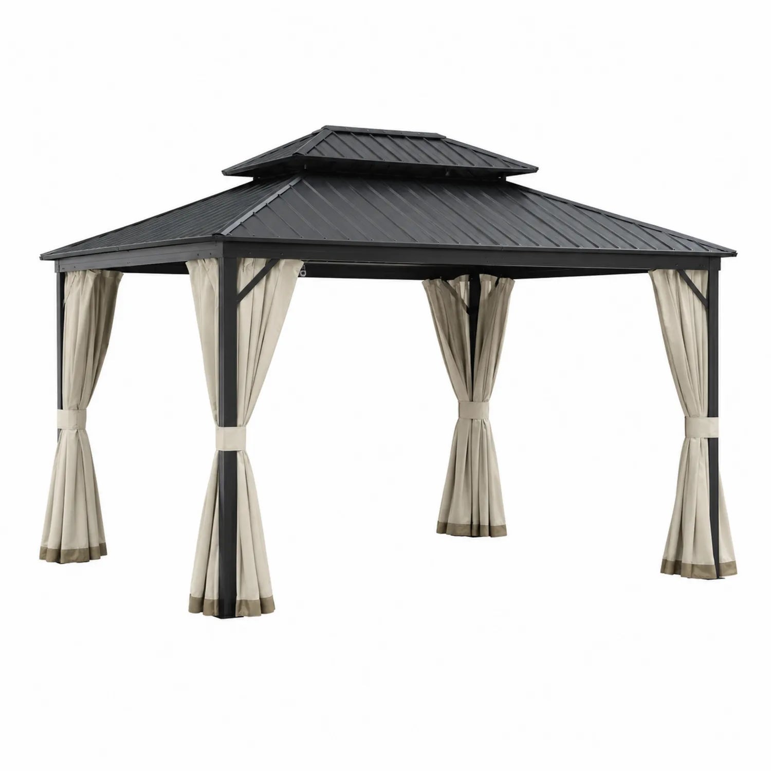Altana ogrodowa metalowa z dachem i zasłonami 300x400 cm
