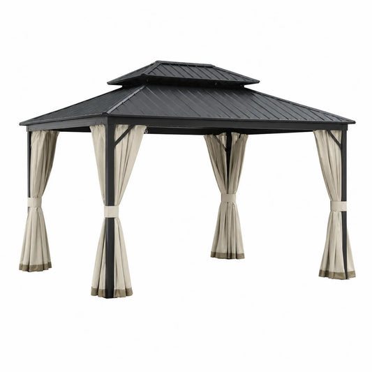 Altana ogrodowa metalowa z dachem i zasłonami 300x400 cm