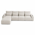 Narożna sofa materiałowa beżowa z leżanką