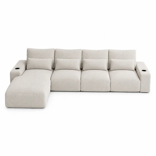 Narożna sofa materiałowa beżowa z leżanką