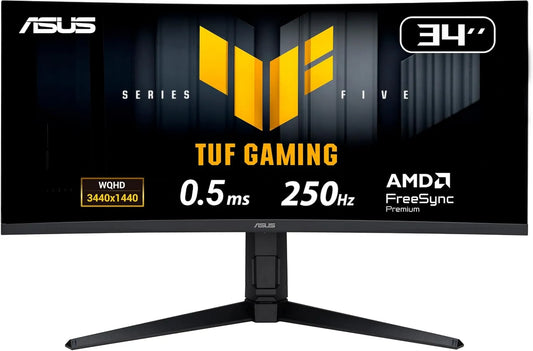 Monitor ASUS VG34WQML5A 1440p, 34 polegadas, 0,5 ms, 250 Hz, configuração de jogo, laje IPS, ecrã PC, DisplayHDR 400, 95% DCI-P3, IPS rápido, para PS5