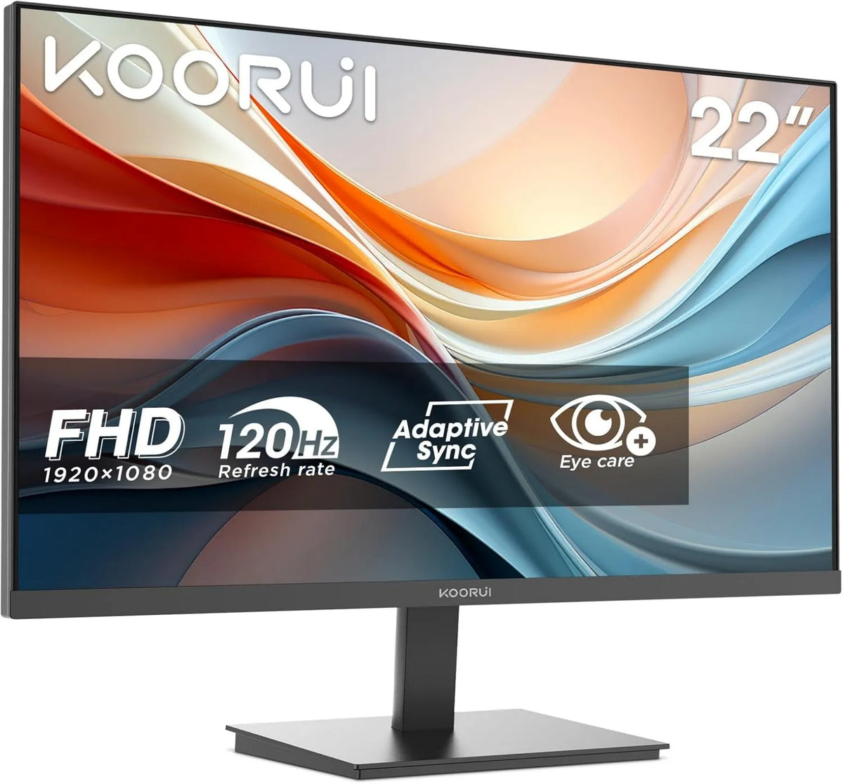 KOORUI Monitor E2212H 1080p, 22 polegadas, 120 Hz, Full HD, laje VA, HDMI, ecrã de PC, contraste 3000:1, -5° a 15° inclinação, VGA, VESA, VA FHD 120Hz Olho
