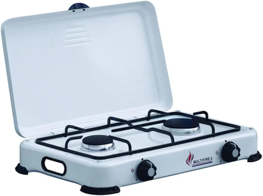 Placa de gás, 2 lareiras, 3200 W, camping, ferro fundido, removível, mesa de cozinha a gás, compatível com gás Butano, INTEC - fogão a gás 2 zonas 3200W