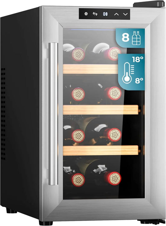 Cecotec Bolero GrandSommelier 830 adega elétrica, 8 garrafas, 8 a 18 °C, toque, Temperatura ajustável: 8-18 °C, Termoelétrico, Painel de