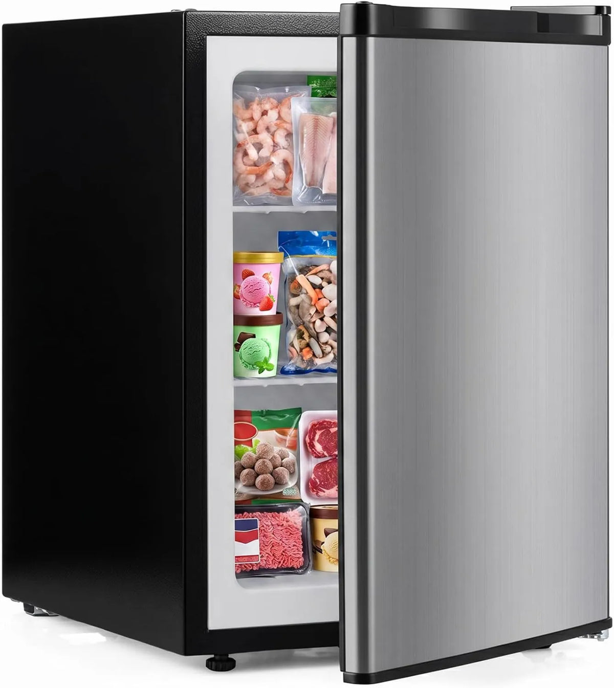 Congelador, termostato, silencioso, removível, prata, termostato ajustável, DORTALA Mini congelador compacto vertical com porta reversível